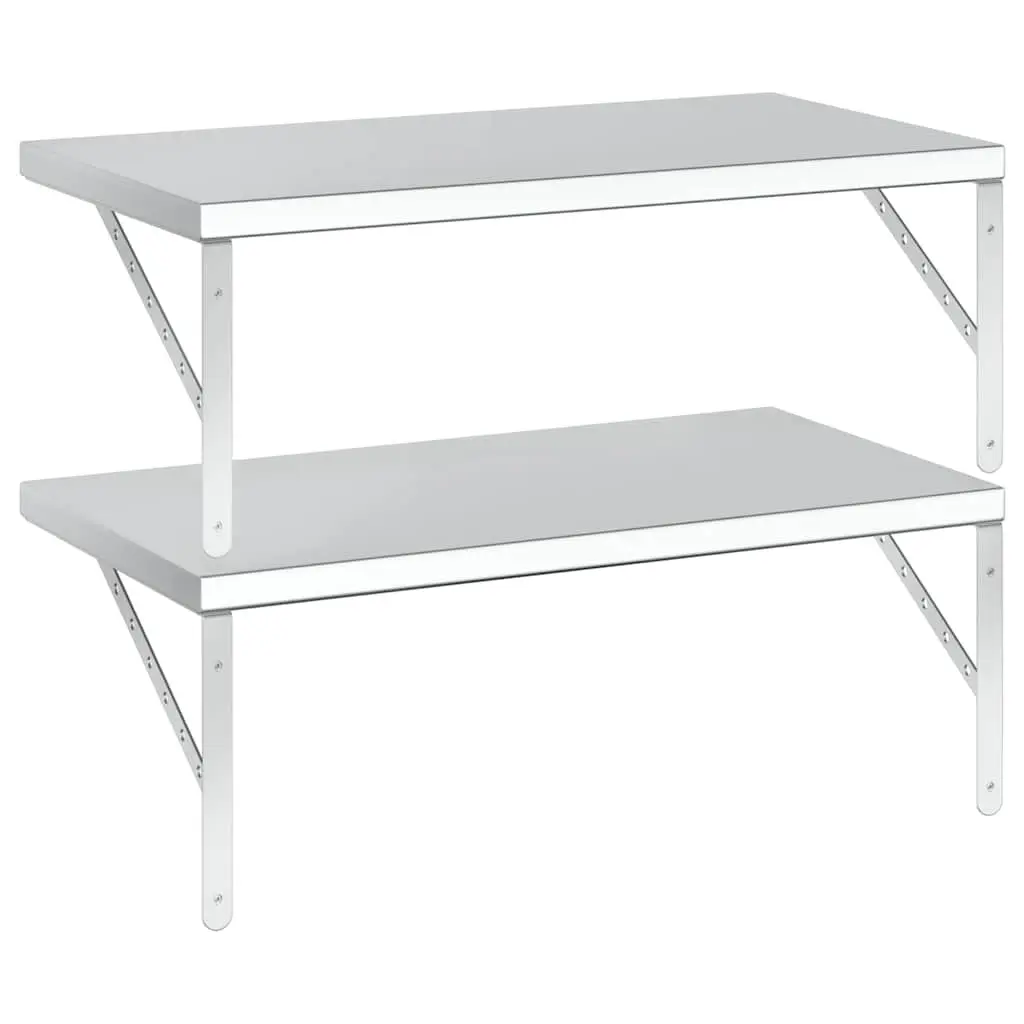 Wall Shelves 75x40 cm Silver Floating Storage Shelving Display Rack 2 Piece