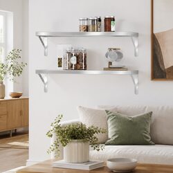 Wall Shelves 2 pcs 75x30 cm Silver Stainless Steel Floating Storage Display