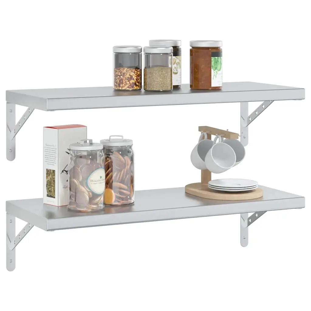 Wall Shelves 75x30 cm Silver Stainless Steel Floating Storage Display 2 pcs