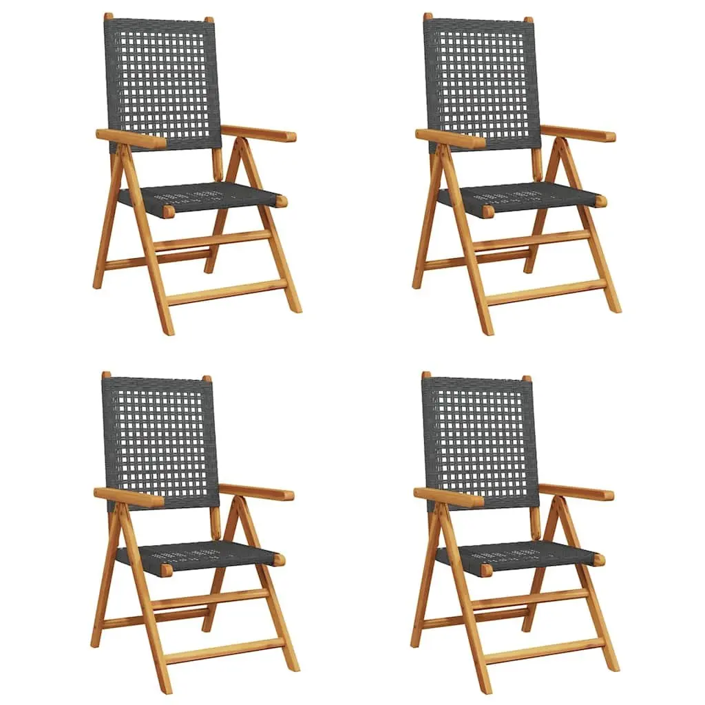 Outdoor Reclining Garden Chairs 4 Piece Set Black Poly Rattan Wood Folding