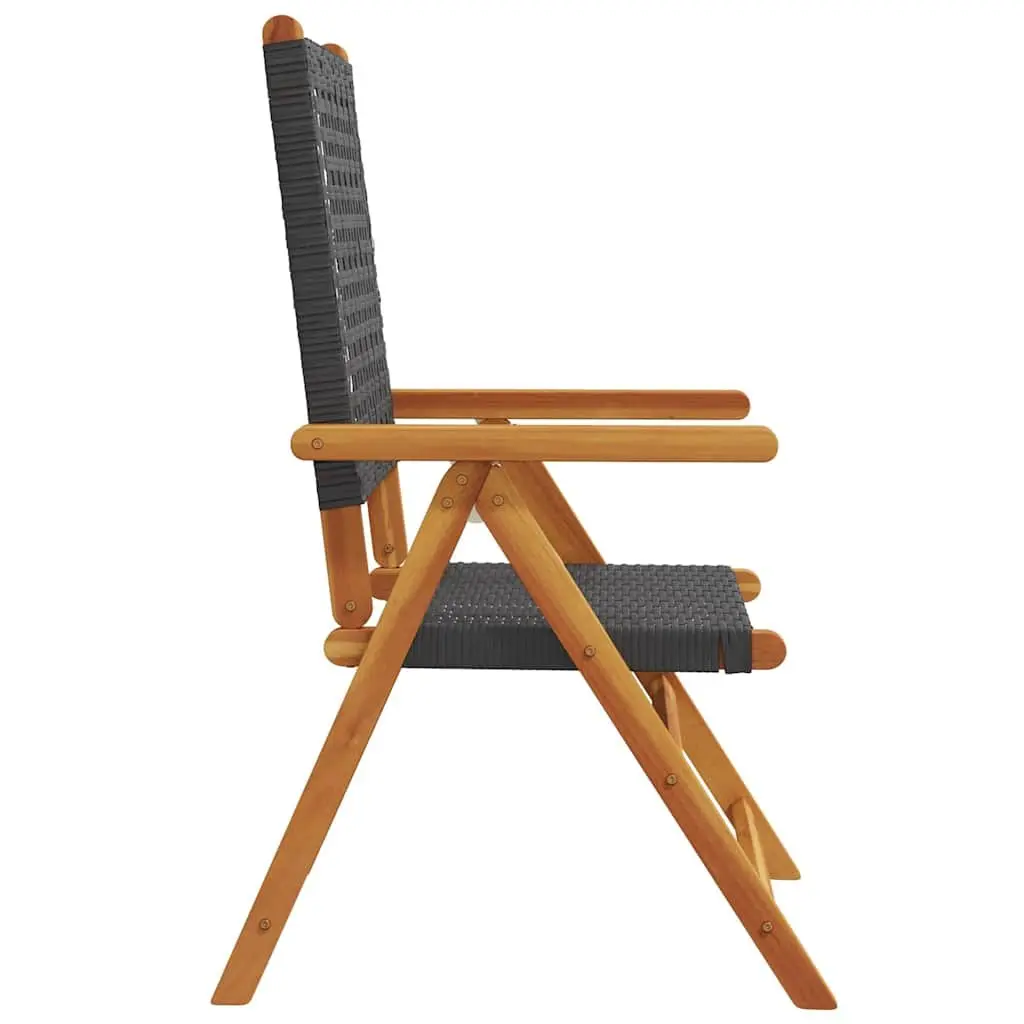 Outdoor Reclining Garden Chairs 4 Piece Set Black Poly Rattan Wood Folding