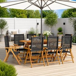 Reclining Outdoor Garden Chairs Set 8 pcs Black PE Rattan Solid Wood Folding