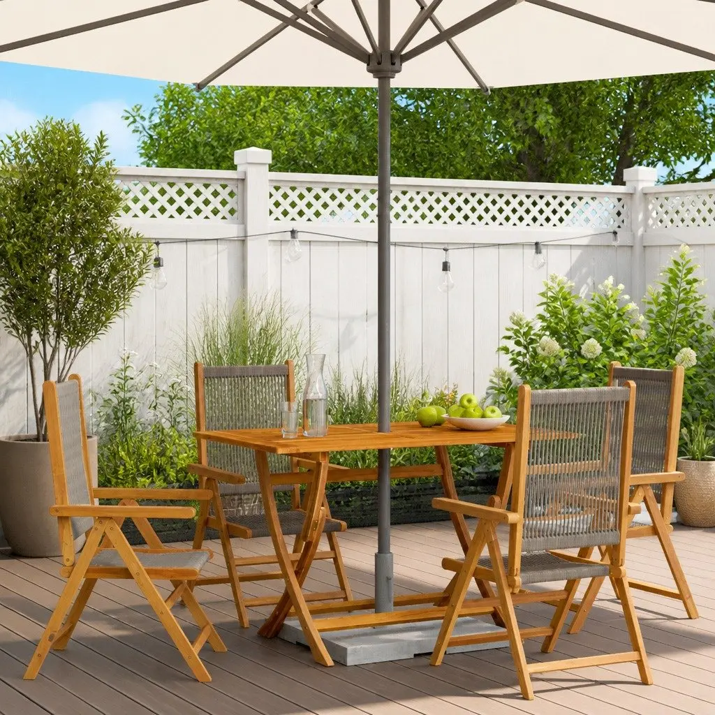 Reclining Garden Chairs 4 Pcs Grey Foldable Solid Acacia Wood Outdoor Seating