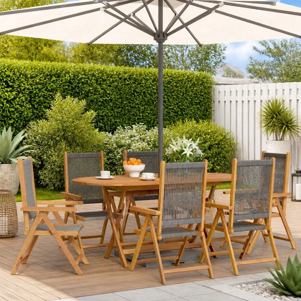 Reclining Outdoor Chairs Set 6 Piece Foldable Garden Seating Grey Wood
