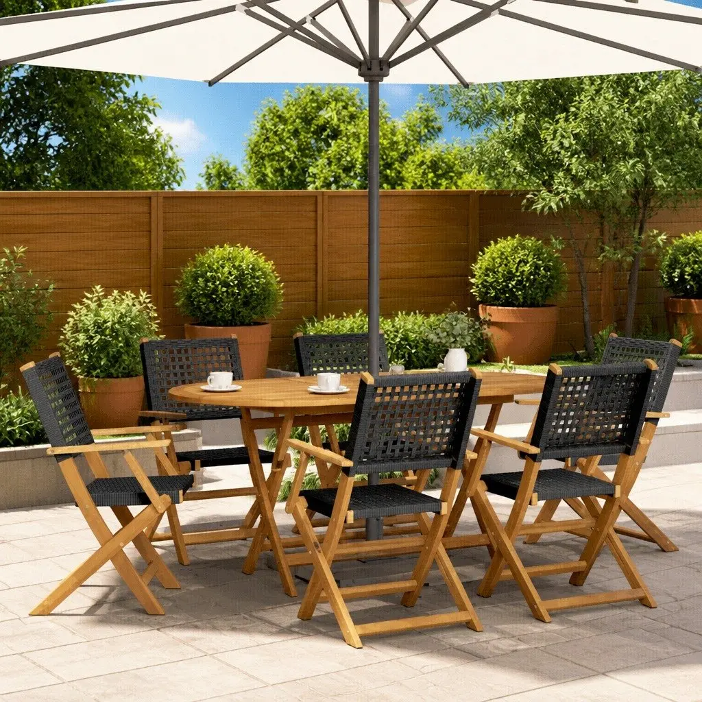 Outdoor Folding Chairs 6 Piece Black Poly Rattan Garden Patio Balcony Storage Seating