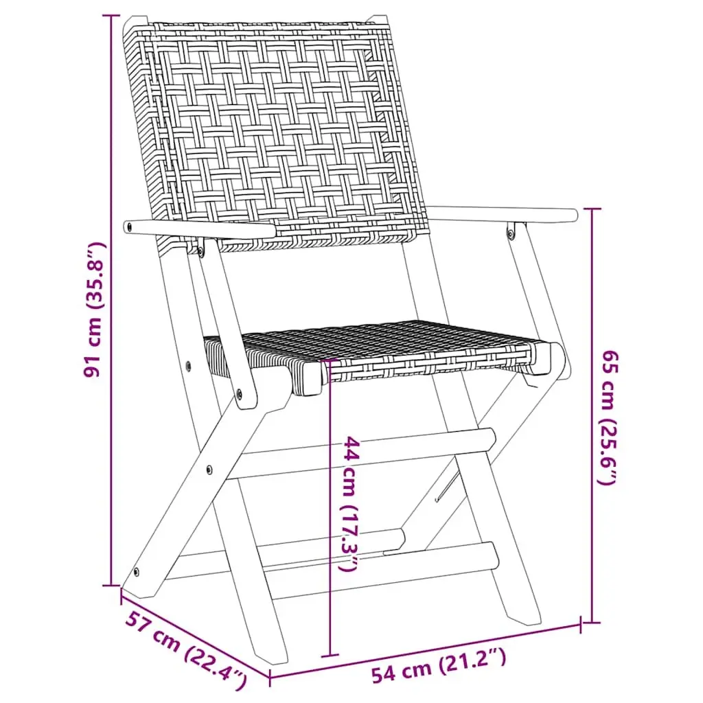 Outdoor Folding Chairs 6 Piece Black Poly Rattan Garden Patio Balcony Storage Seating