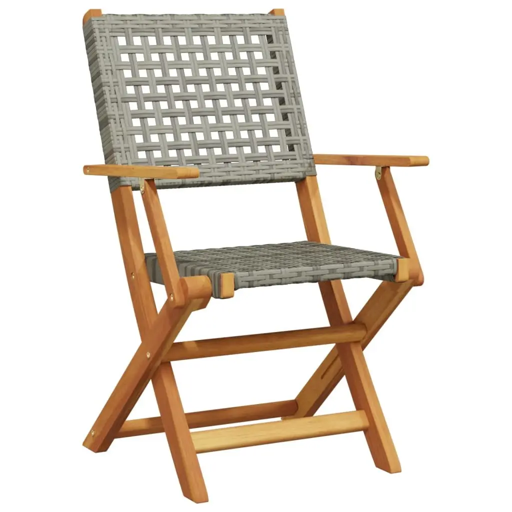 Folding Garden Chairs Set of 4 Grey Acacia Wood and PE Rattan Outdoor Seating