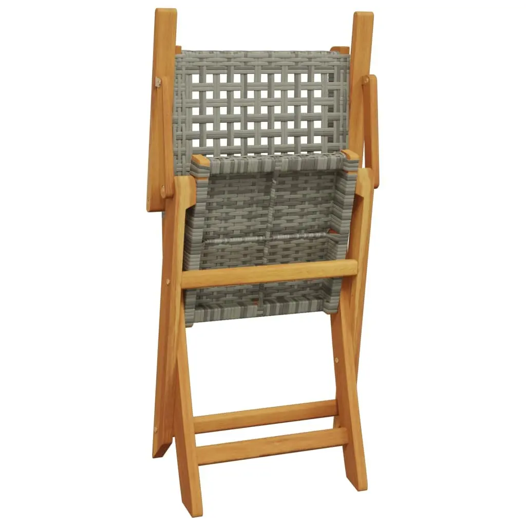 Folding Garden Chairs Set of 4 Grey Acacia Wood and PE Rattan Outdoor Seating