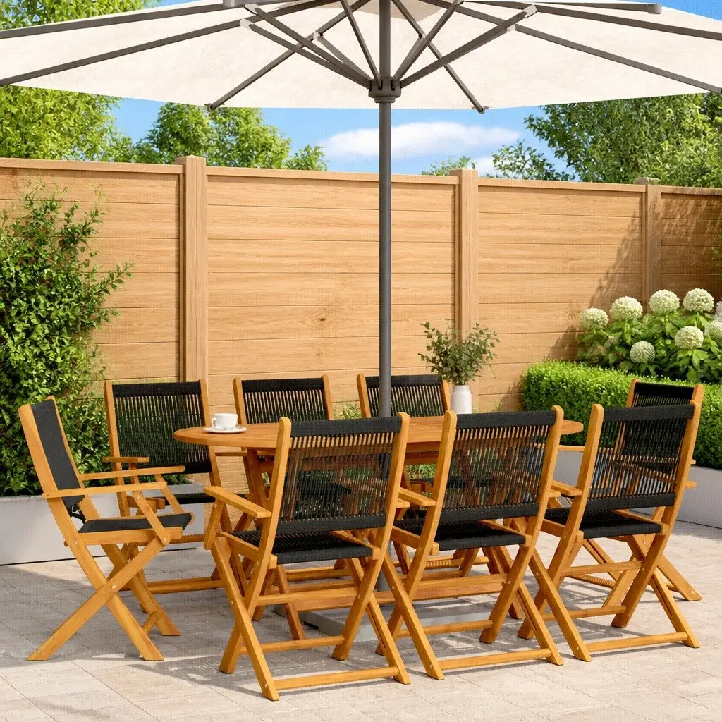 Folding Garden Chairs 8 Piece Black Solid Wood Acacia Outdoor Seating