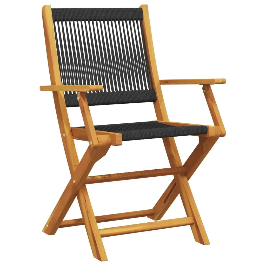 Folding Garden Chairs 8 Piece Black Solid Wood Acacia Outdoor Seating