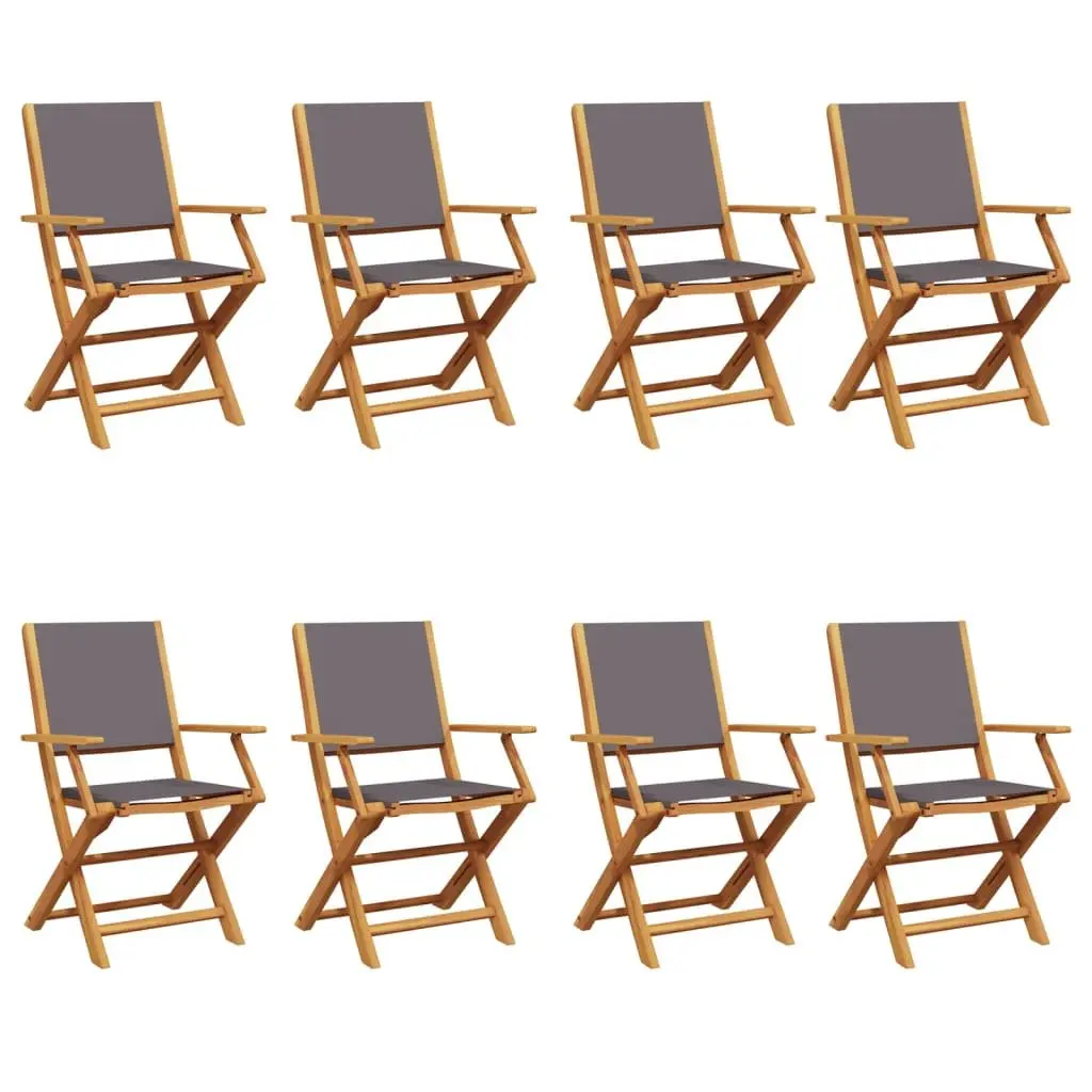 Folding Garden Chairs Set 8 Piece Anthracite Solid Acacia Wood Weather Resistant Outdoor Seating