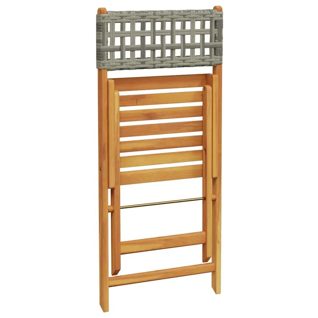 Folding Garden Chairs Set 4 Piece Grey PE Rattan Wood Outdoor Seating