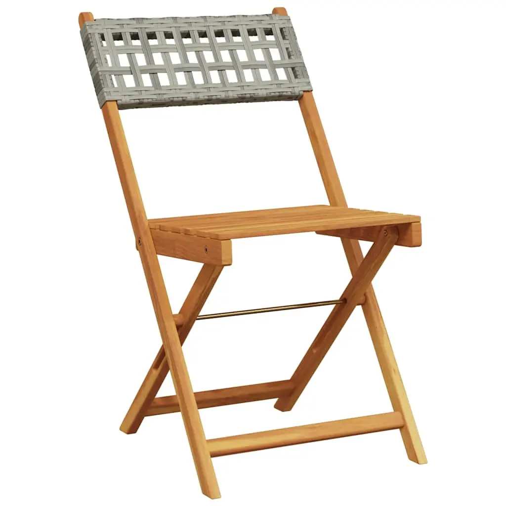Folding Chairs Set of 6 Grey Outdoor Seating with Wooden Armrests for Garden and Patio Use