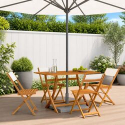 Folding Garden Chairs Set of 4 Outdoor Seating Wooden Cream White Fabric