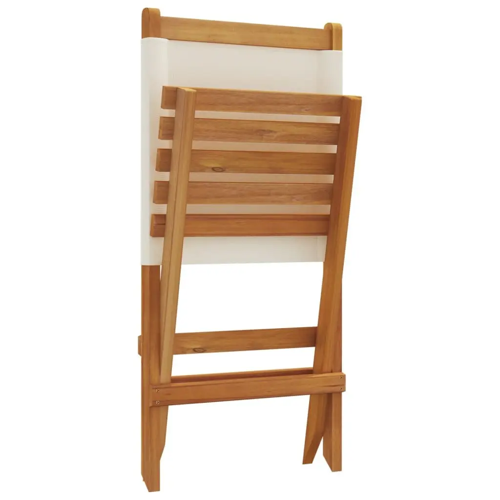 Folding Garden Chairs Set of 4 Cream White Fabric Solid Acacia Wood Outdoor Seating
