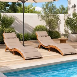 2 pcs Foldable Sun Loungers with Cushions in Taupe