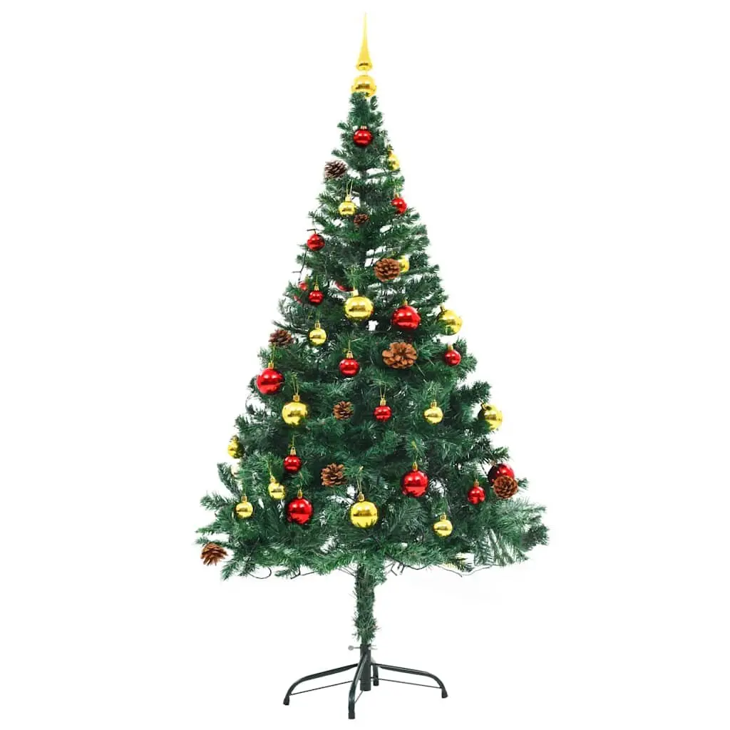 Artificial Pre-lit Christmas Tree 150cm Green with LED Lights and 4 Lighting Effects