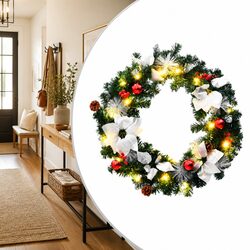 Decorative Christmas Wreath with LED Lights, 60cm Size