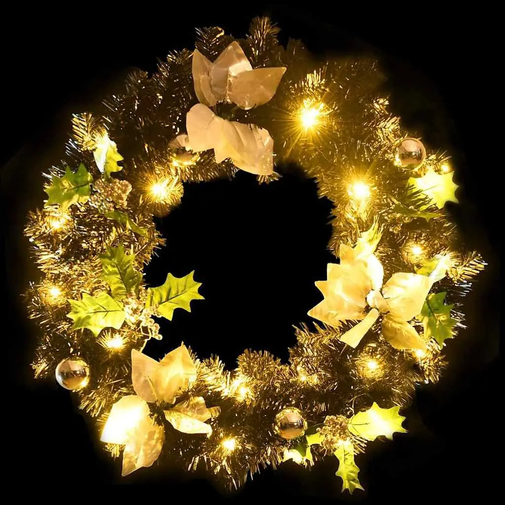 Christmas Wreath 60cm LED Lights Black Silver Baubles Holiday Home Decoration