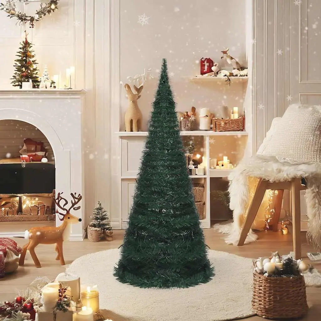 Pop-up String Artificial Christmas Tree Green 150cm Pre-lit LED Holiday Decor