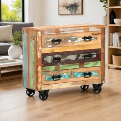 Sideboard 80x30x70 cm Solid Reclaimed Wood Storage Cabinet 3 Drawers Cast Iron