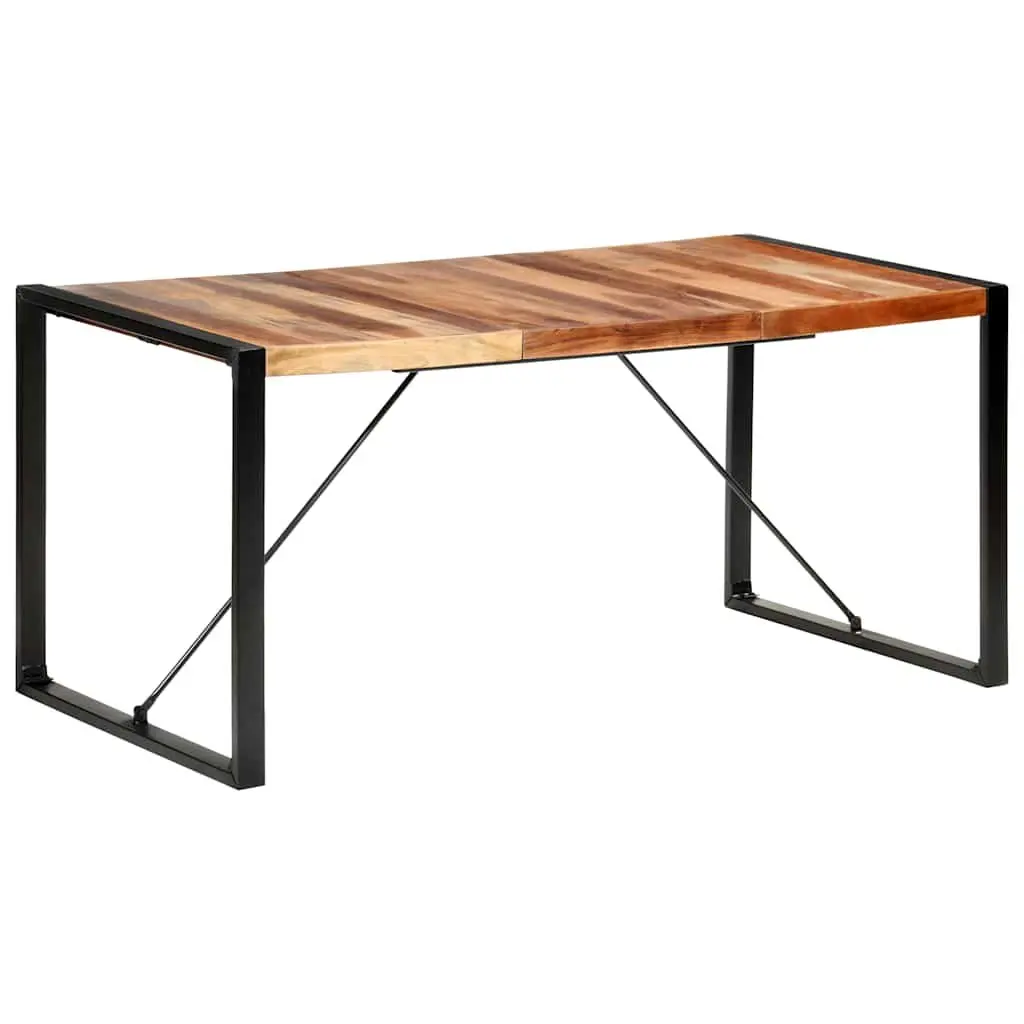 Dining Table 160x80cm Industrial Brown Solid Wood Acacia Rubberwood Steel Legs