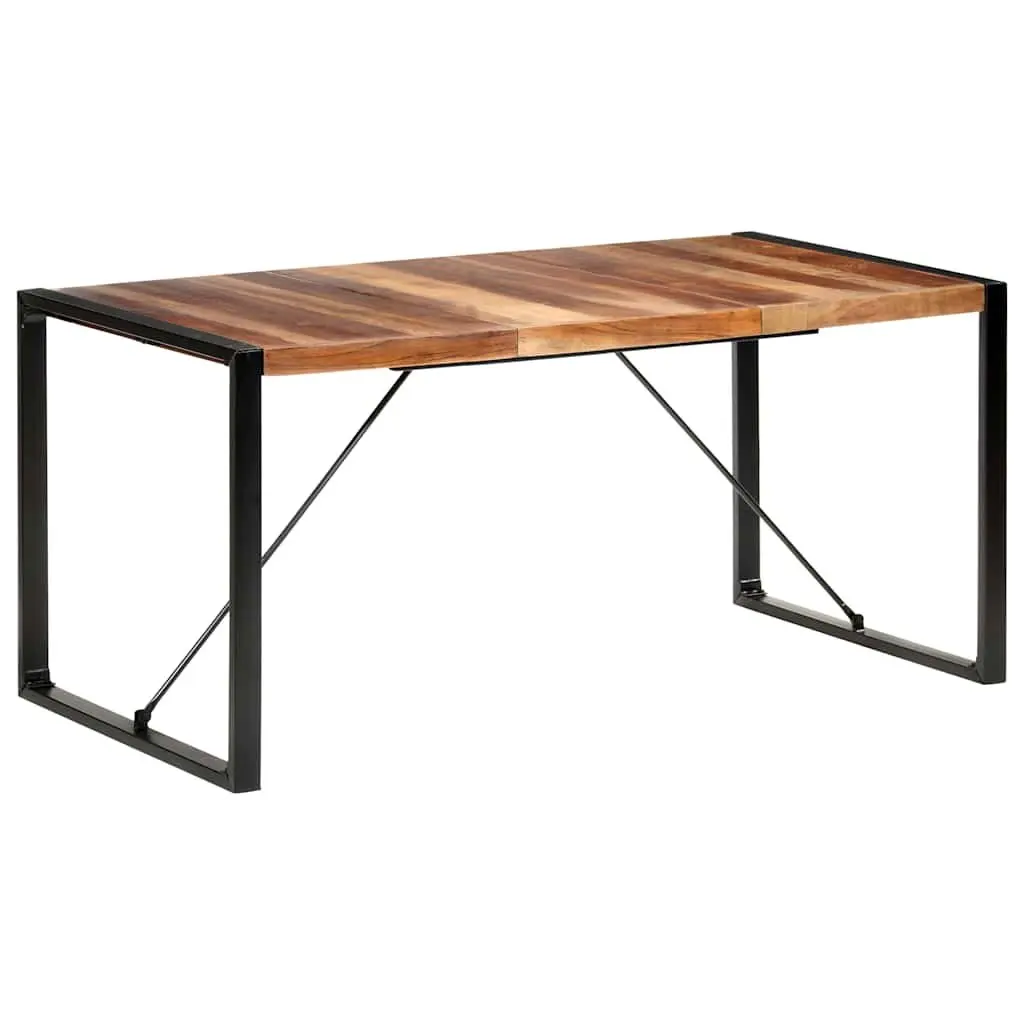 Dining Table 160x80cm Industrial Brown Solid Wood Acacia Rubberwood Steel Legs