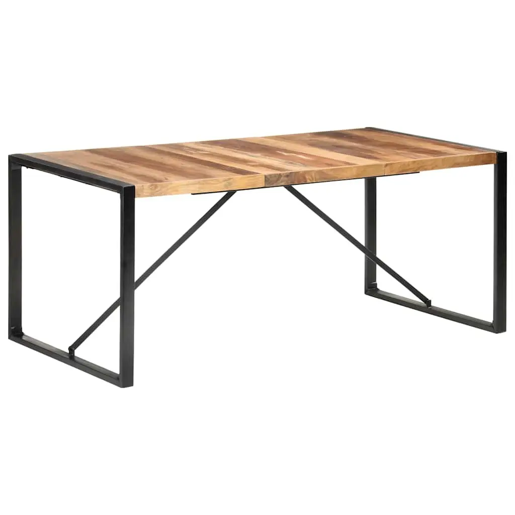 Dining Table 180x90x75 cm Brown Solid Acacia Wood Rubberwood Steel Legs Industrial Style