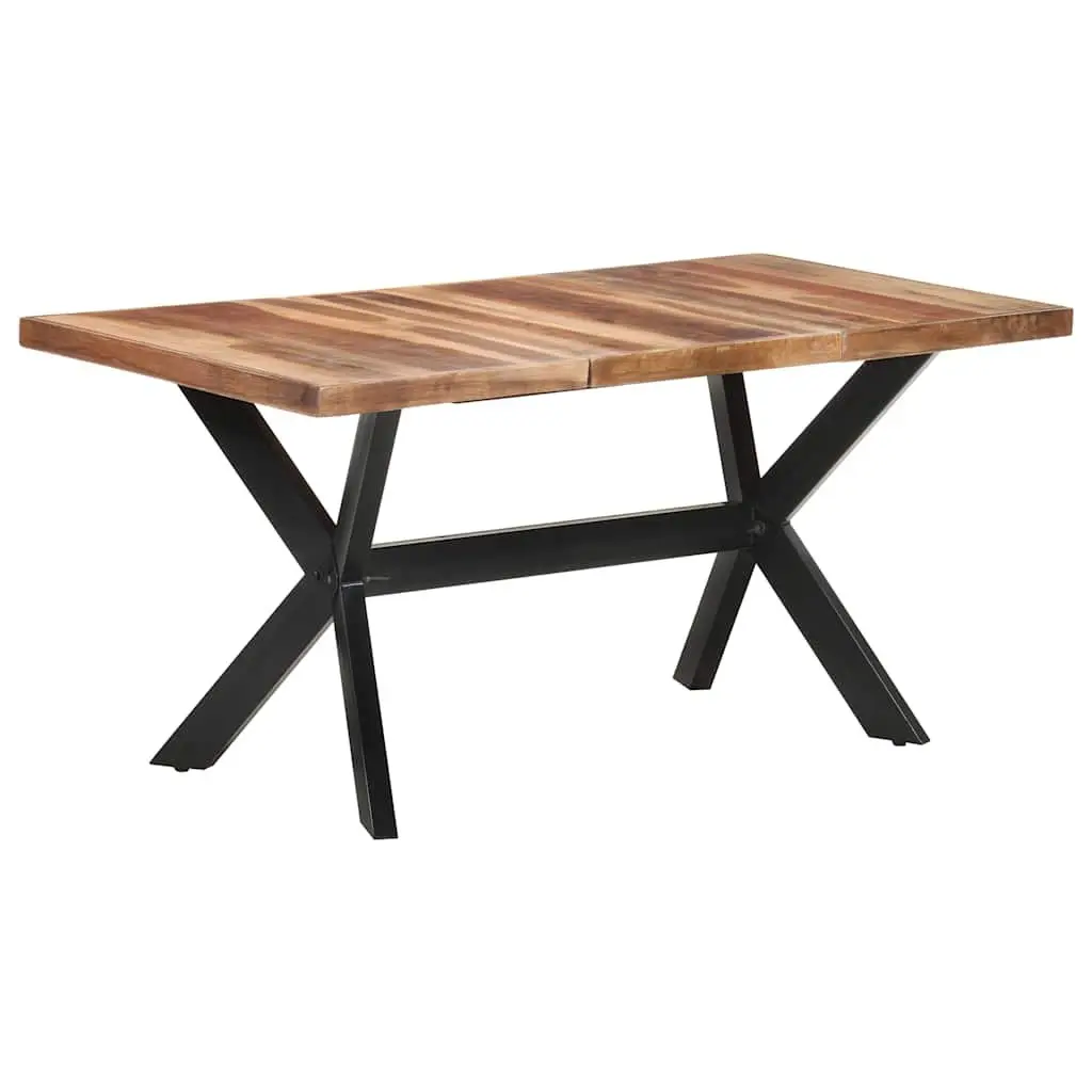 Industrial Solid Wood Dining Table 160x80x75 cm Steel Legs Cross Frame Handmade