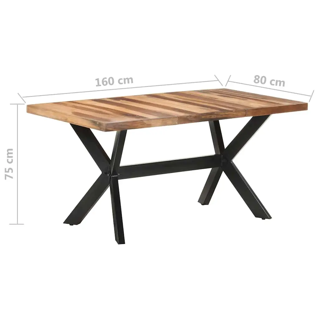Industrial Solid Wood Dining Table 160x80x75 cm Steel Legs Cross Frame Handmade