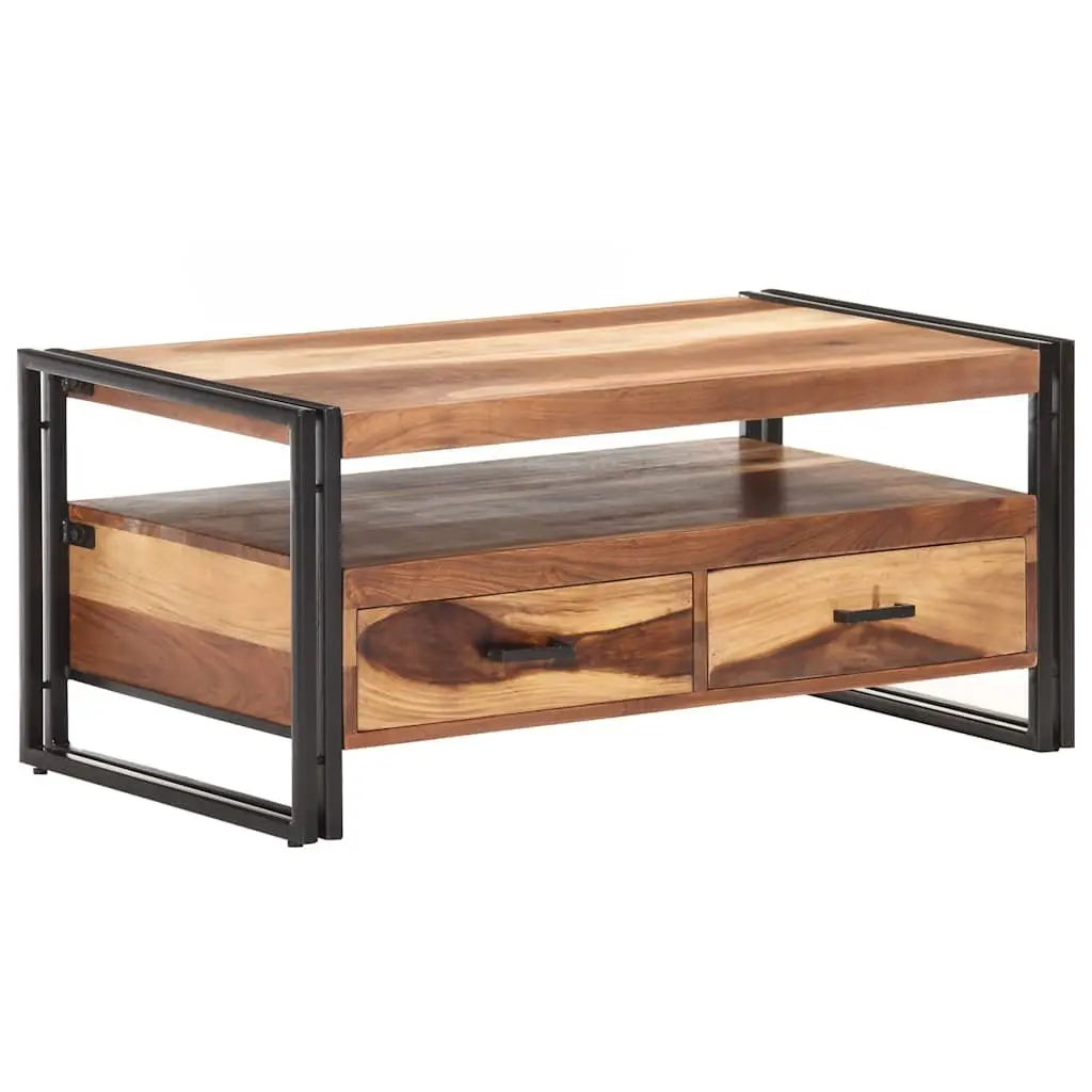 Coffee Table 100x55x45cm Solid Acacia Wood Storage Drawers Shelf Living Room