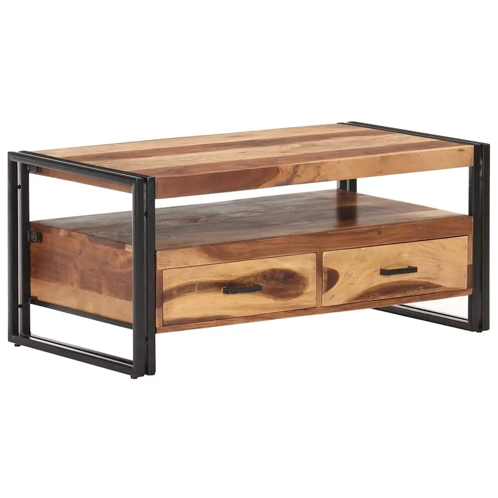 Coffee Table 100x55x45cm Solid Acacia Wood Storage Drawers Shelf Living Room