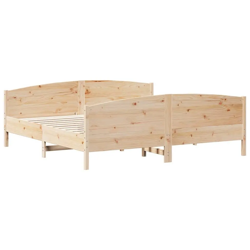 King Bed Frame 183x203cm Solid Pine Wood Headboard Footboard Slatted Base Brown