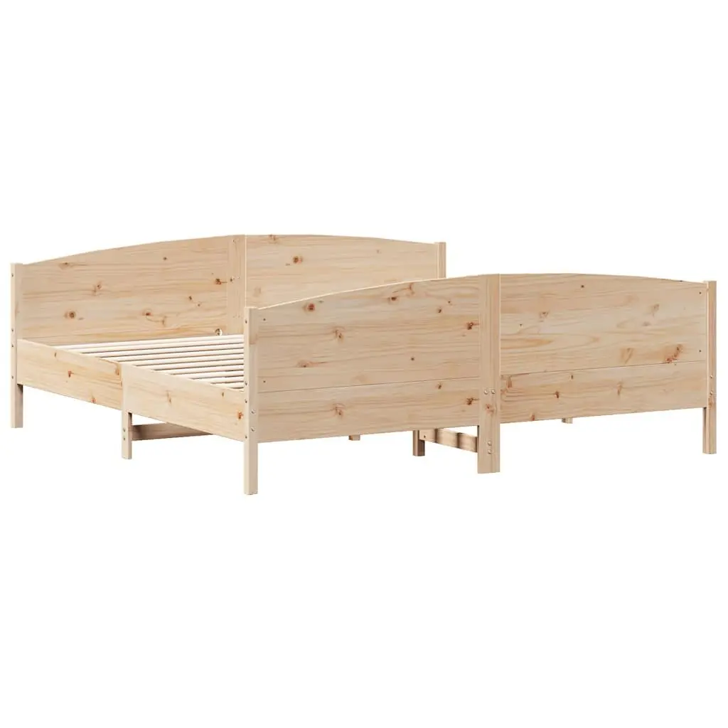 King Bed Frame 183x203cm Solid Pine Wood Headboard Footboard Slatted Base Brown
