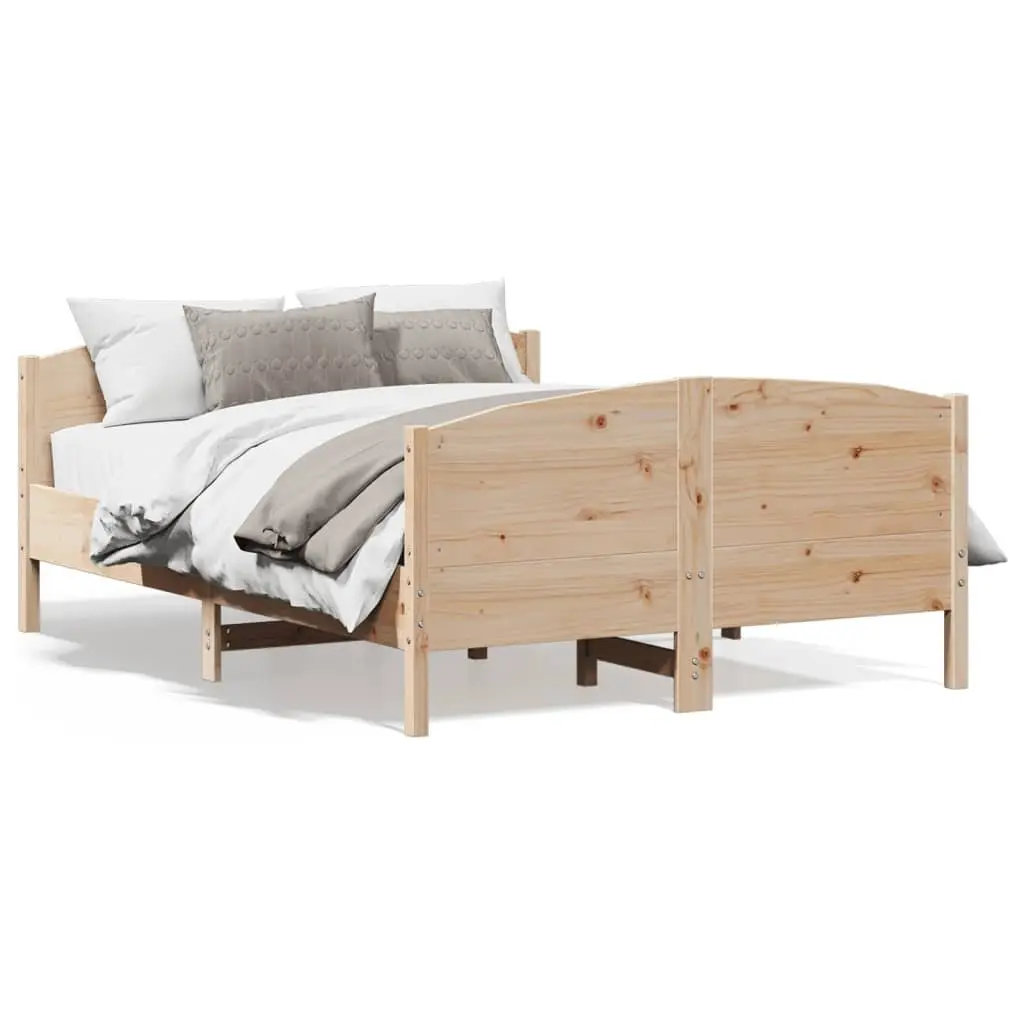Bed Frame 135x190 cm Solid Wood Pine with Headboard and Footboard