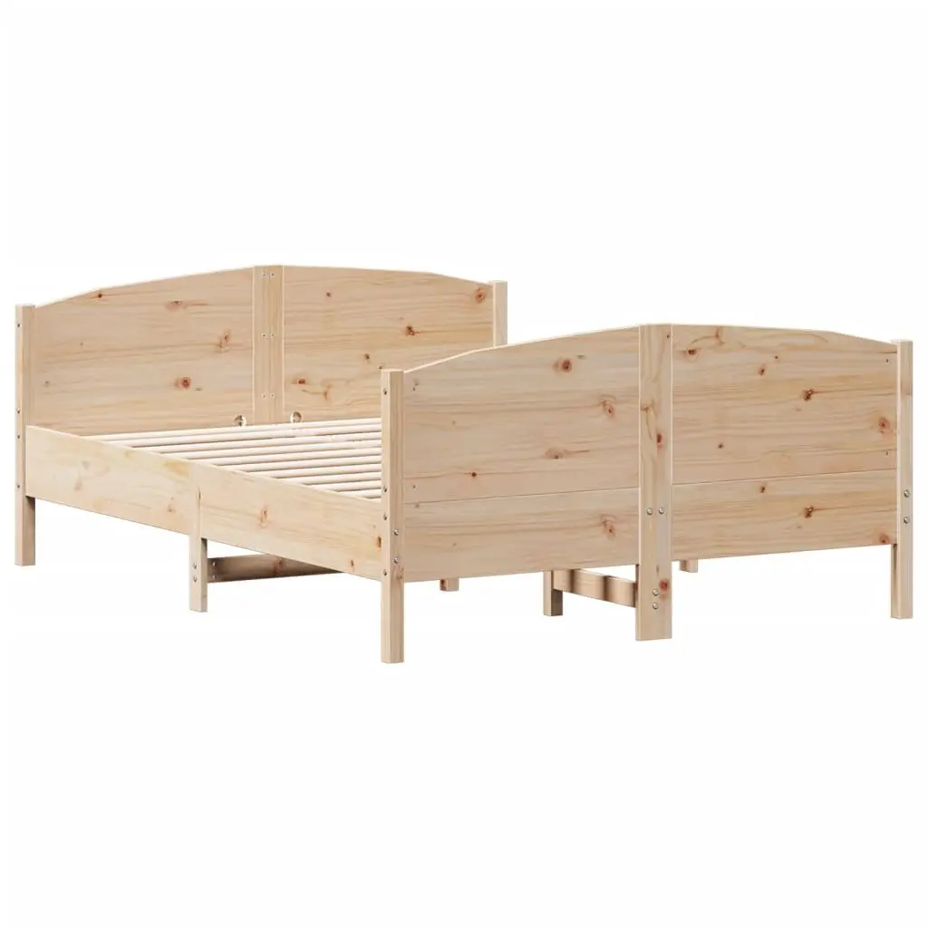 Bed Frame 135x190 cm Solid Wood Pine with Headboard and Footboard