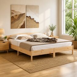 Bed Frame King Size 183x203 cm Solid Pine Wood Slatted Base Bedroom Furniture