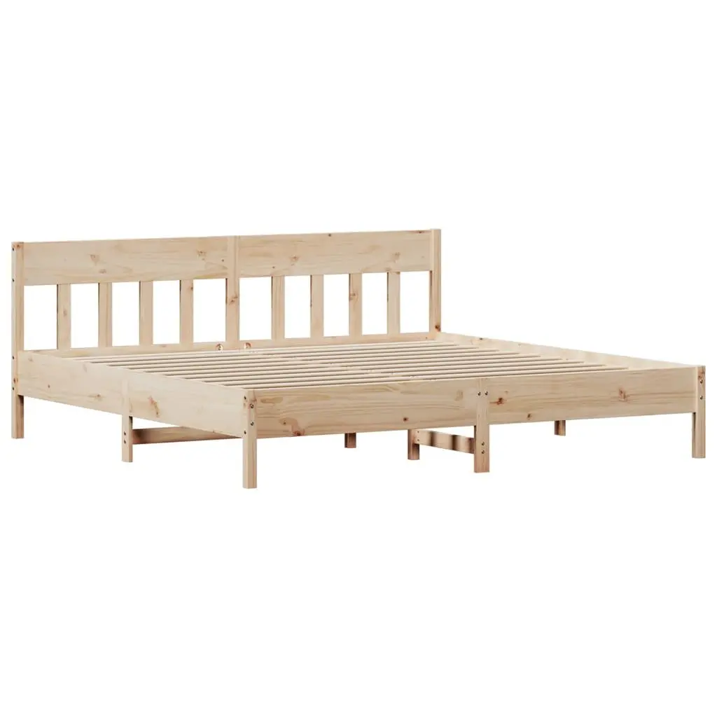 King Bed Frame 183x203 cm Solid Pine Wood Slatted Base Brown