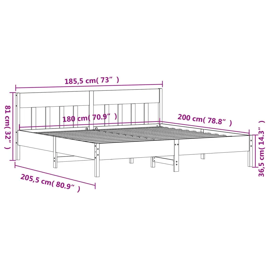 King Bed Frame 183x203 cm Solid Pine Wood Slatted Base Brown