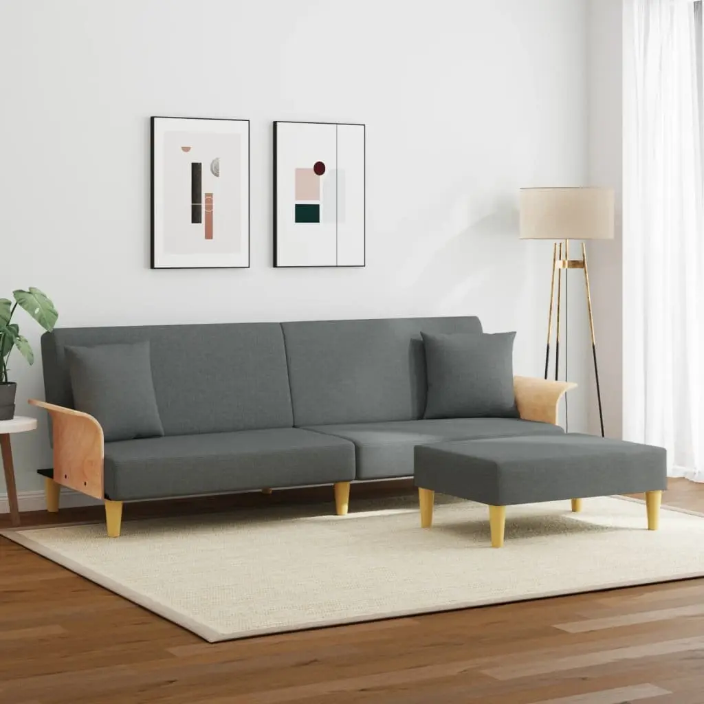 Sofa Bed 2-Seater Grey Velvet Adjustable Backrest with Footstool and Pillows