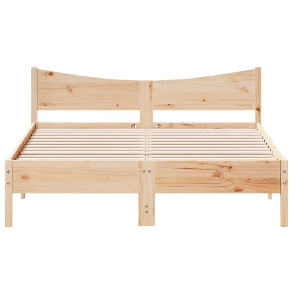 Bed Frame 150x200 cm Solid Pine Wood Slatted Base Brown