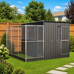 Bird Aviary with Extension Silver 290x303x216cm Steel Mesh Cage Large Outdoor