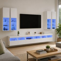 7 Piece TV Wall Cabinet Set with Stylish LED Lighting