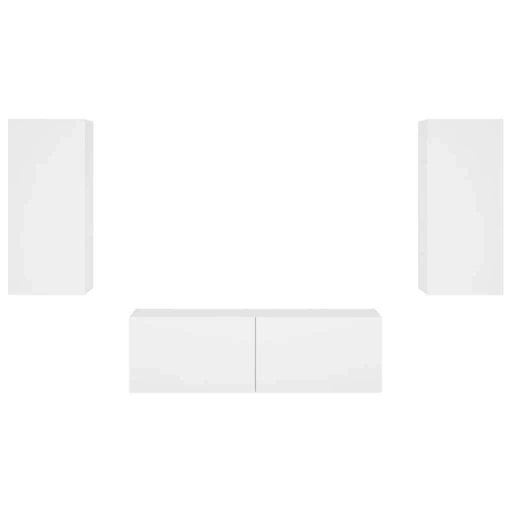 Floating Storage Units 3 Piece White TV Wall Cabinets with RGB LED Lights