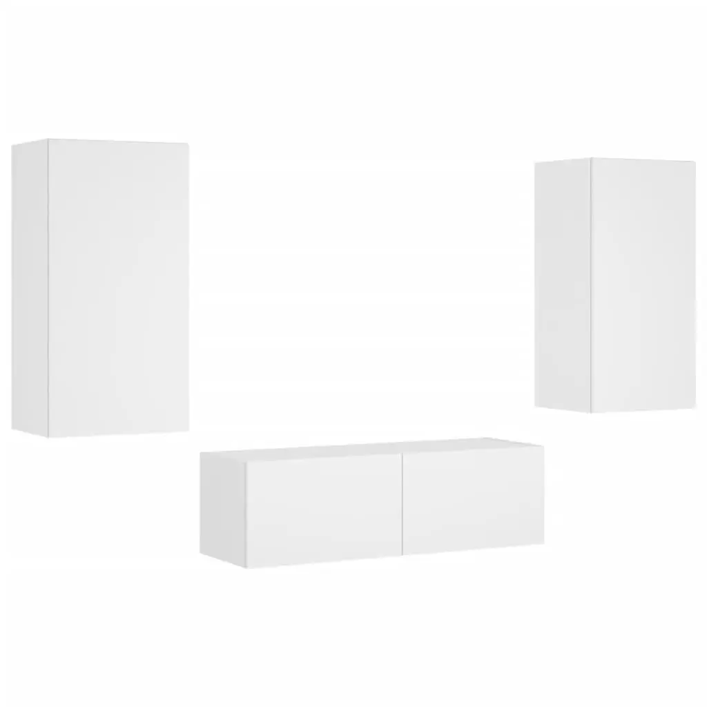 3 Piece Wall Mounted Storage Units White TV Cabinets RGB LED Light Feature