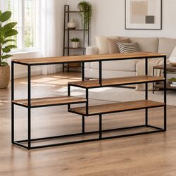 Solid Acacia Wood Sideboard 150x30x75 cm Brown Industrial Storage Cabinet