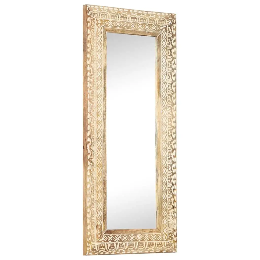 Hand-Carved Wooden Mirror 110x50cm Brown Solid Wood Unique Pattern