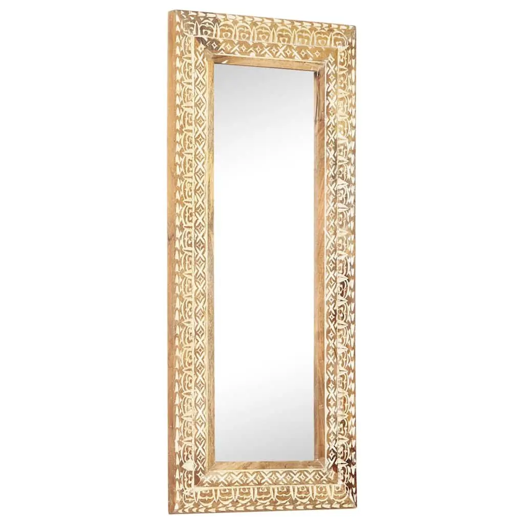 Hand-Carved Wooden Mirror 110x50cm Brown Solid Wood Unique Pattern