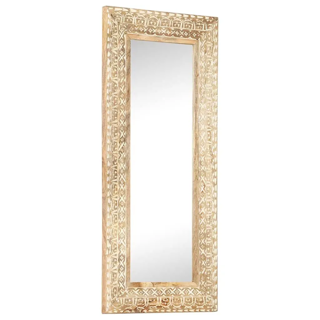 Hand-Carved Wooden Mirror 110x50cm Brown Solid Wood Unique Pattern