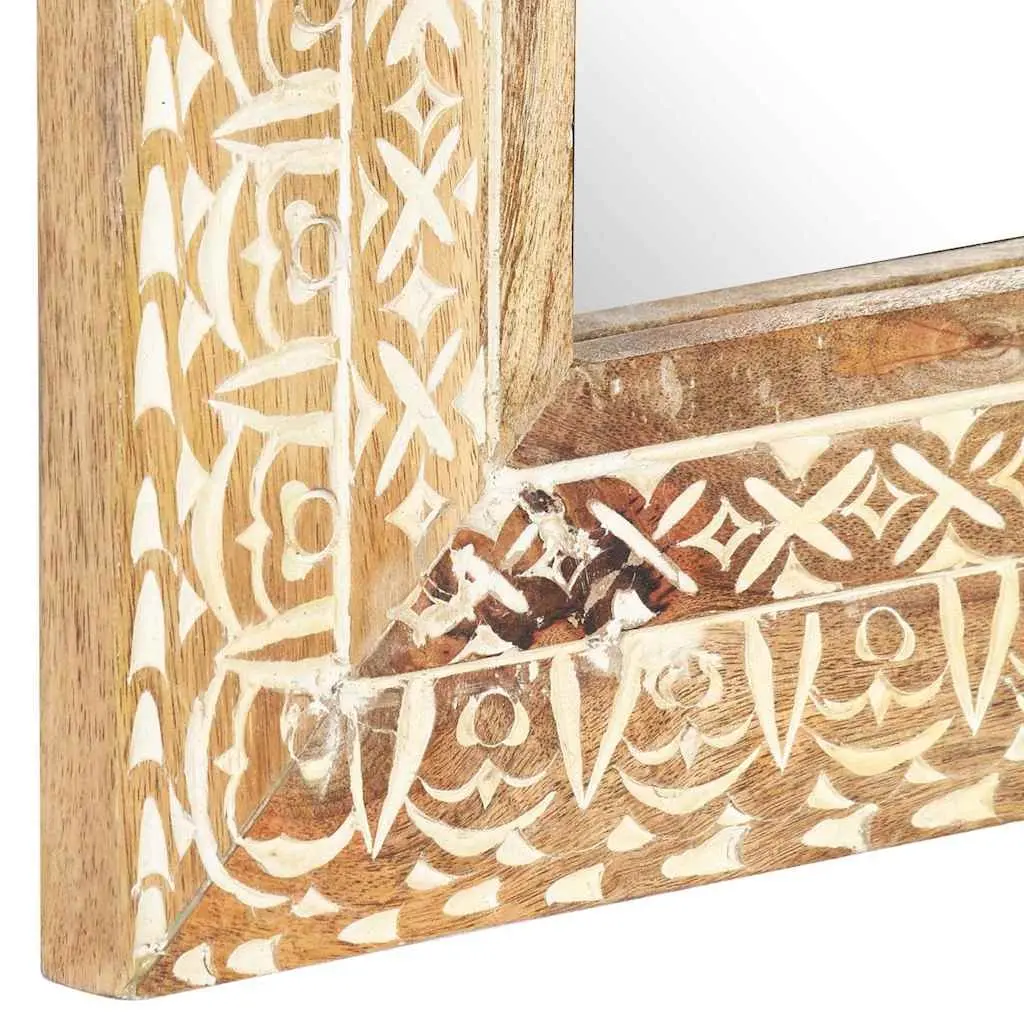 Hand-Carved Wooden Mirror 110x50cm Brown Solid Wood Unique Pattern